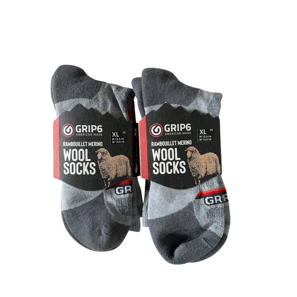 Grip6 2 Pair Rambouillet Merino Wool Socks Mens XL Grey Hiking Performance USA